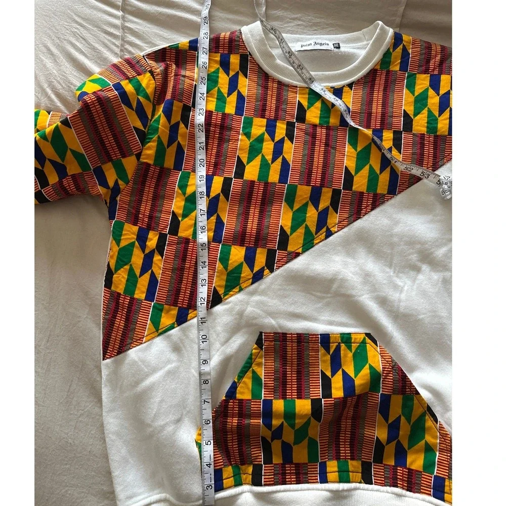 Palm‎ Angels OHEMAA Kente Print Colorblock Hoodie Sweatshirt 3XL White